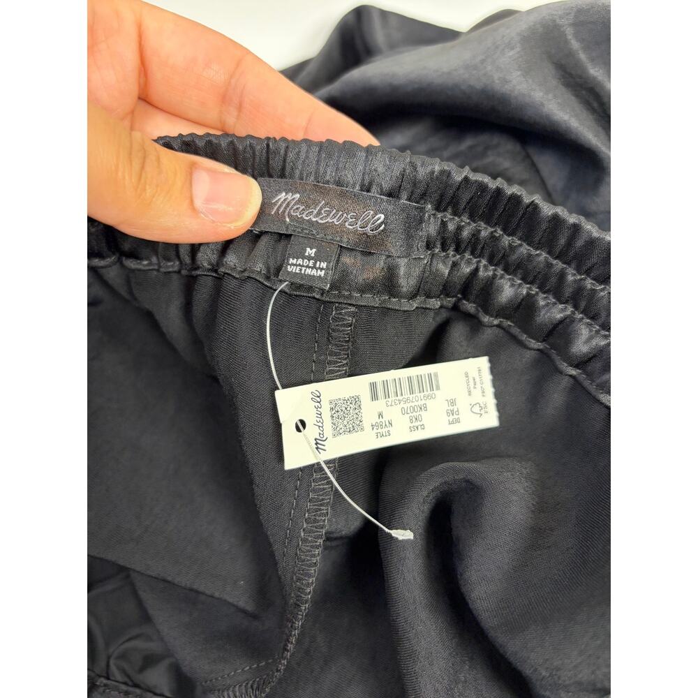Madewell The Easy Pull-On Track Pant in Satin Jet Black White Stripe Medium NEW - Picture 4 of 7